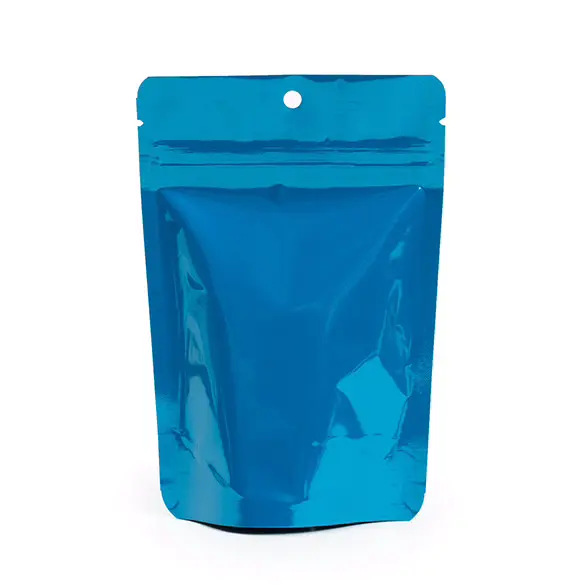 Blue Metallized Stand Up Zipper Pouch with Hang Hole